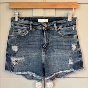 H&M Blue Jean Shorts Distressed Frayed Hem